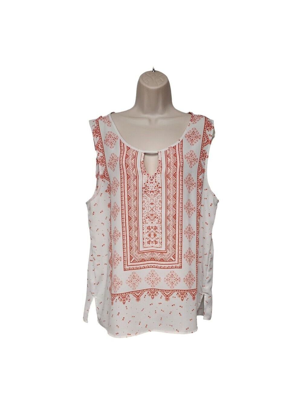 PEACH by BLU-PEPPER SLEEVELESS FLORAL TOP SIZE 1XL PEACH/WHITE